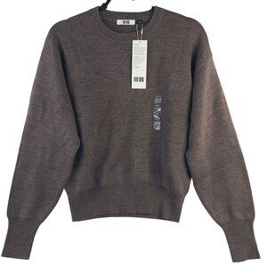NWT Uniqlo Women's Double Face Knit Crew Neck Sweater Size M Dark Brown